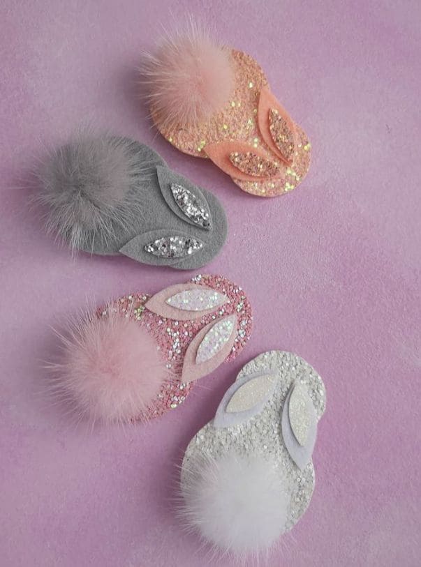 Glittery Bunny Hair Clips with Fluffy Tails