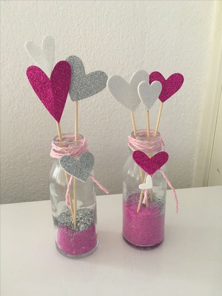 Glittery Heart Bouquets in Mini Bottles