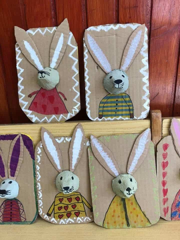 Playful Cardboard Bunny Portraits