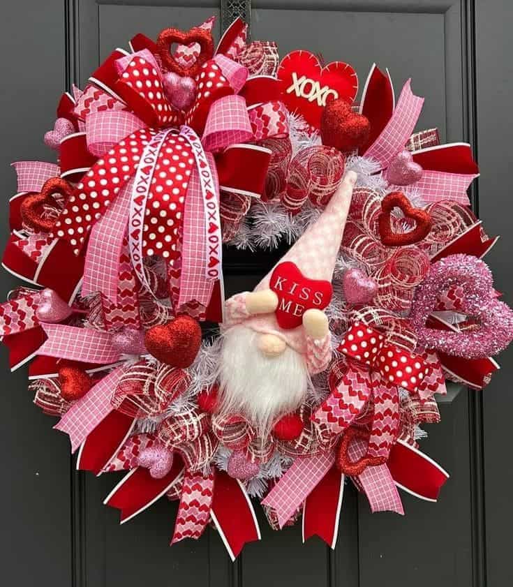 Playful Valentines Day Gnome Wreath