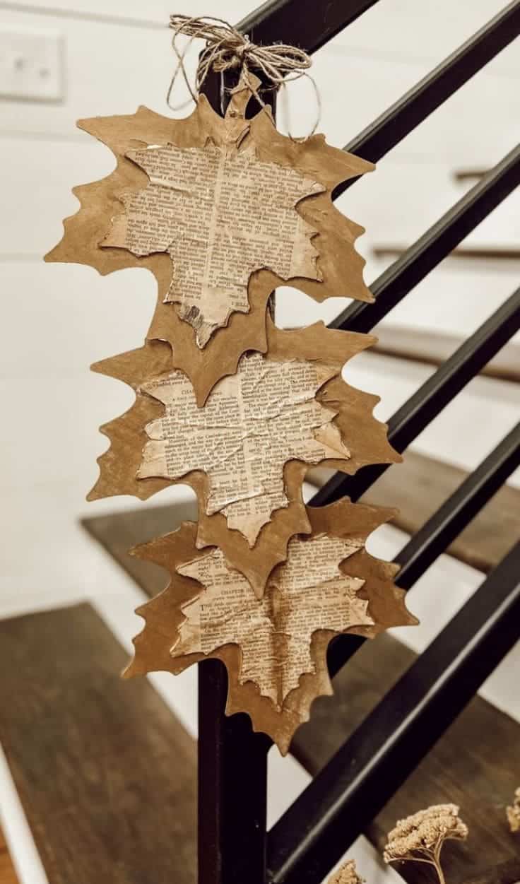 Rustic Autumn Book Page Leaf Garland