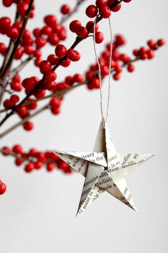 Rustic Book Page Star Ornaments