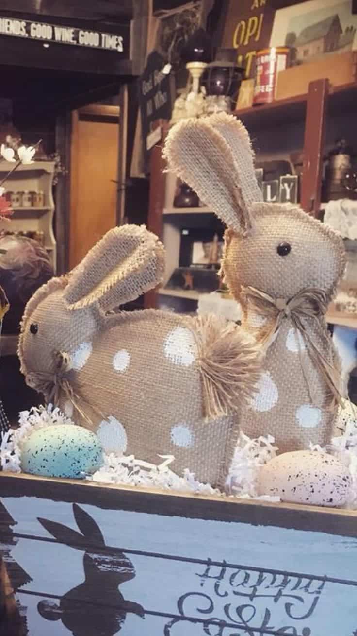 Rustic Burlap Bunnies with Polka Dot Charm