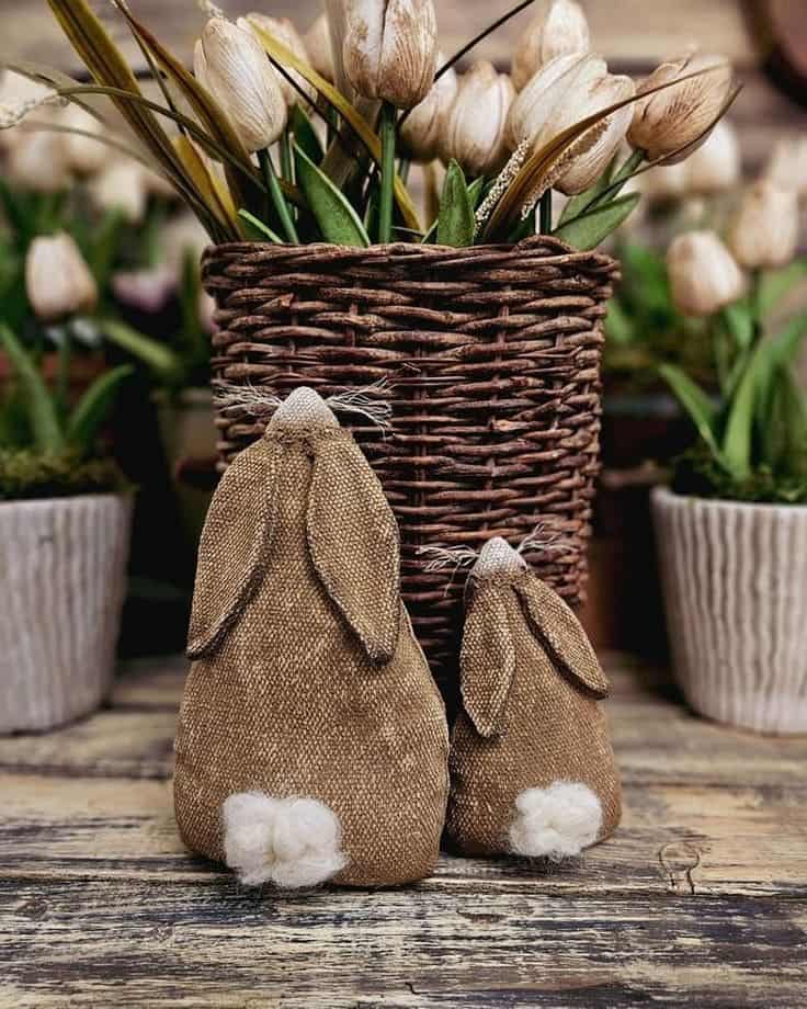 Rustic Burlap Bunny Decor with Soft Tails