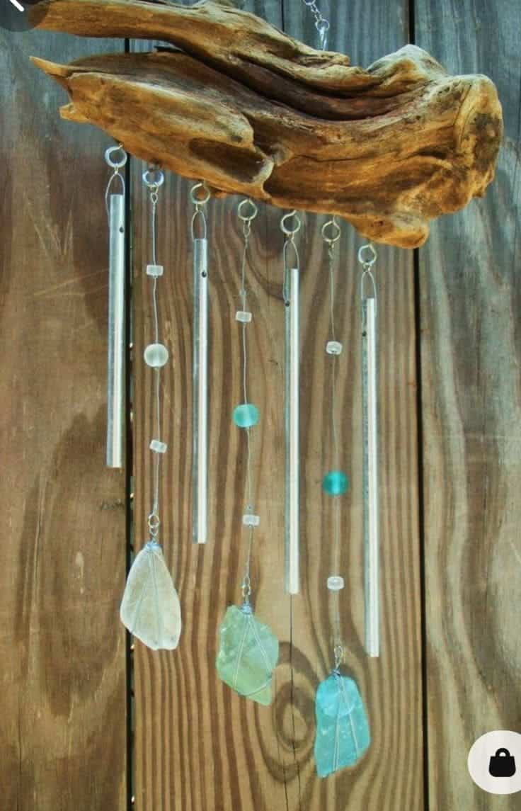 Rustic Driftwood and Sea Glass Wind Chime