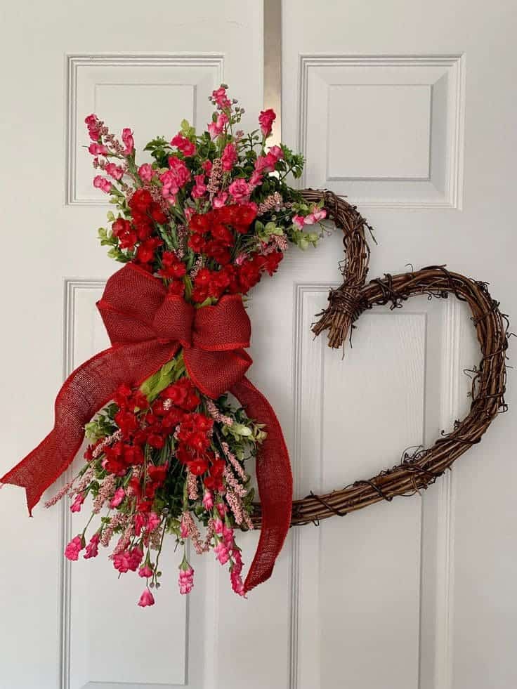 Rustic Grapevine Heart Wreath with Blooms