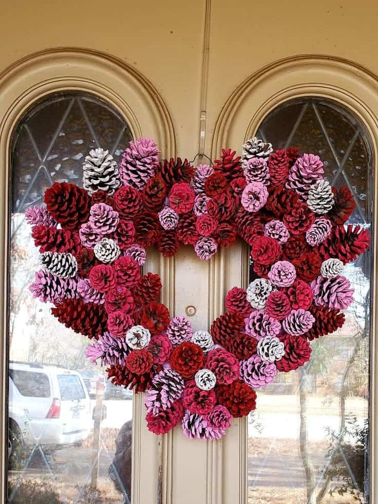 Rustic Painted Pinecone Valentines Wreath