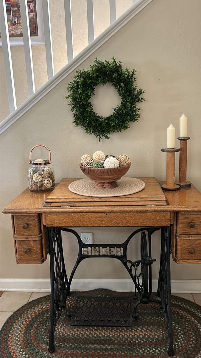 Rustic Sewing Machine Console Table Charm