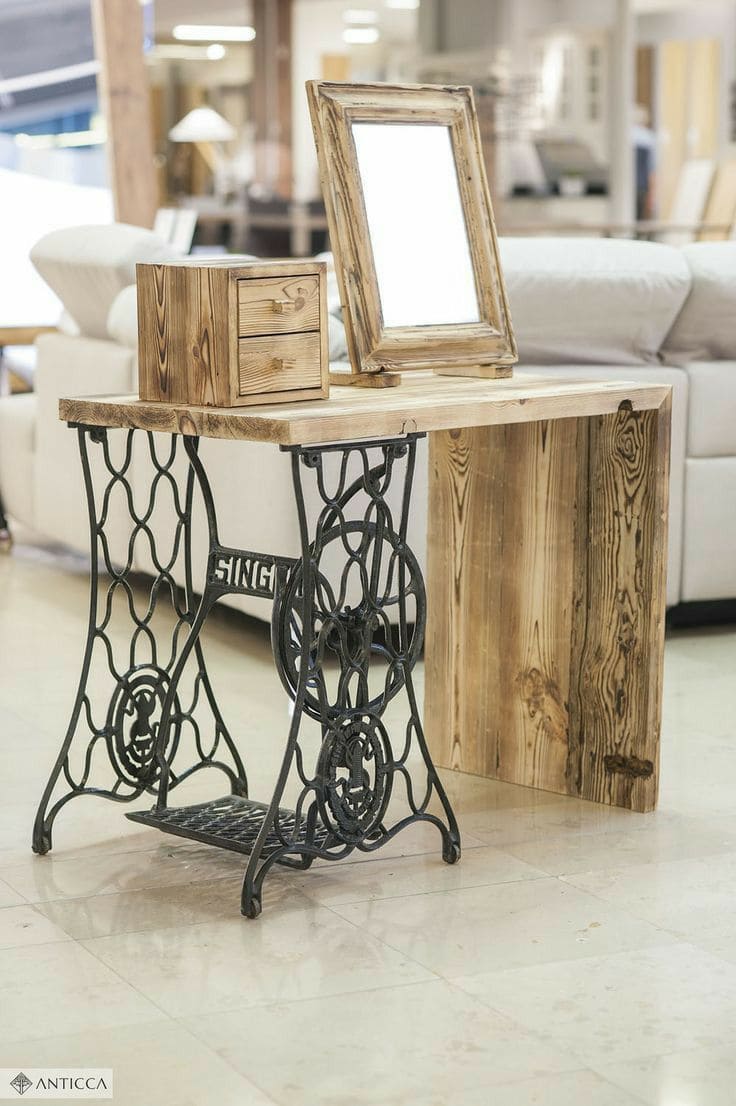 Rustic Sewing Machine Vanity Table