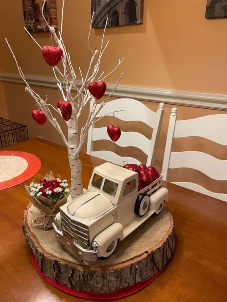 Rustic Valentines Truck and Tree Display