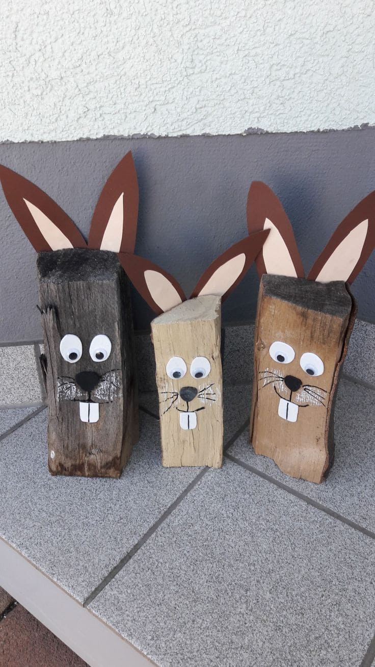 Rustic Wooden Easter Bunny Trio