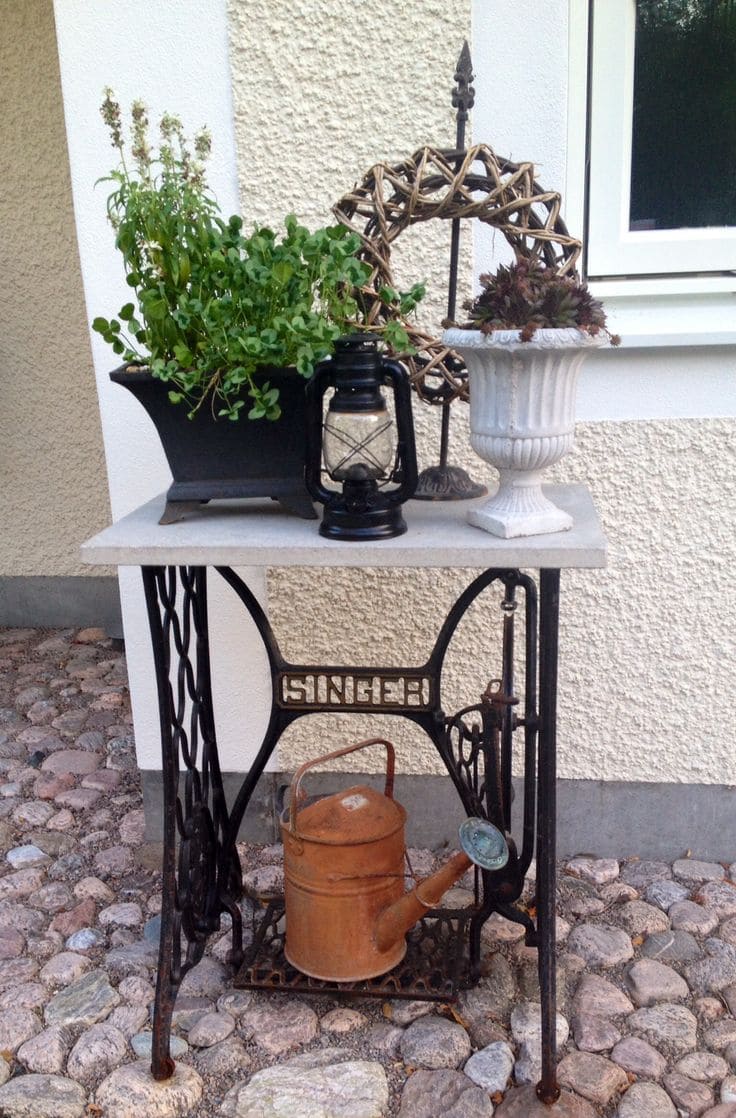 Upcycled Sewing Machine Garden Table