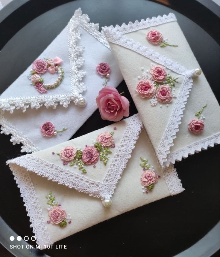 Vintage Embroidered Hankie Envelopes