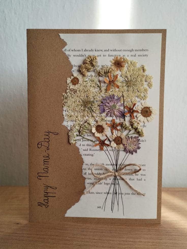 Vintage Pressed Flower Literary Card