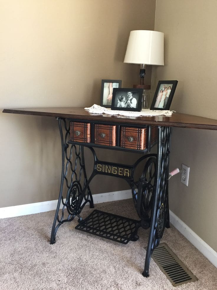 Vintage Sewing Machine Corner Display Table