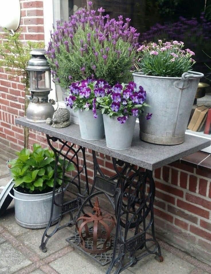 Vintage Sewing Machine Garden Display Table