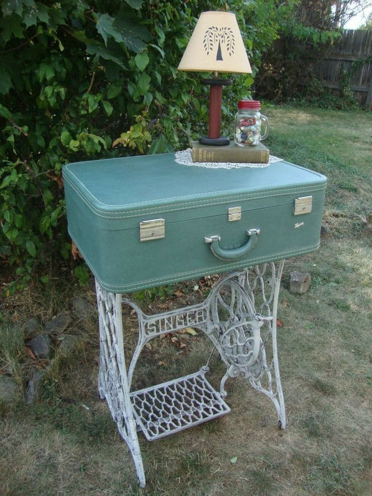 Vintage Suitcase Sewing Table Revival