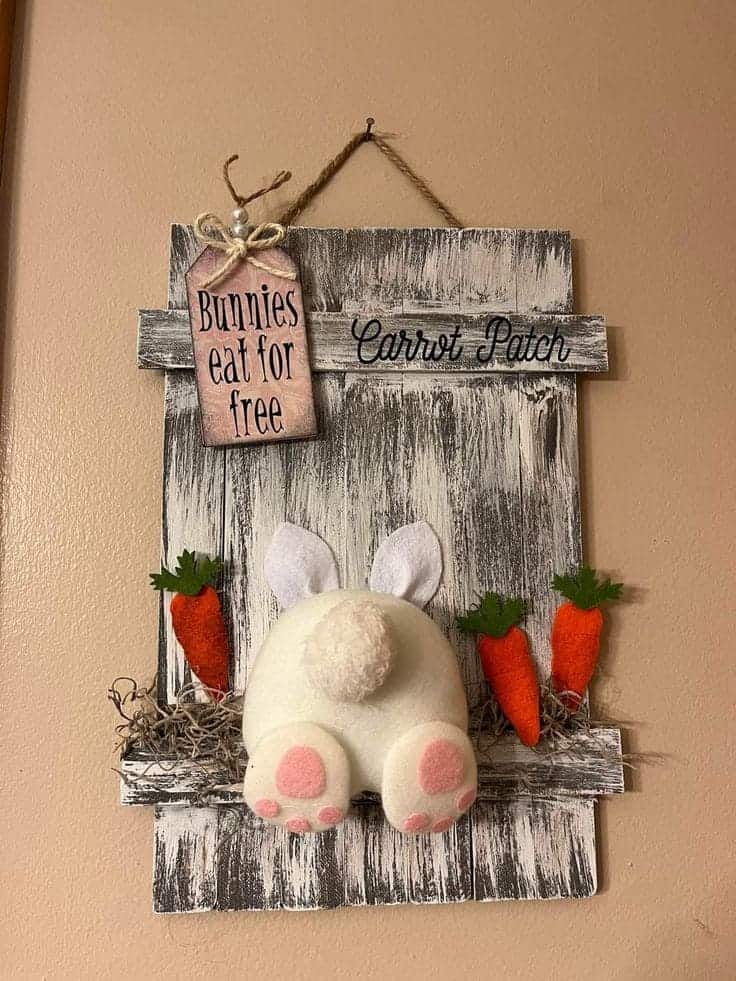 Whimsical Bunny Butt Wall Hanging with Carrots