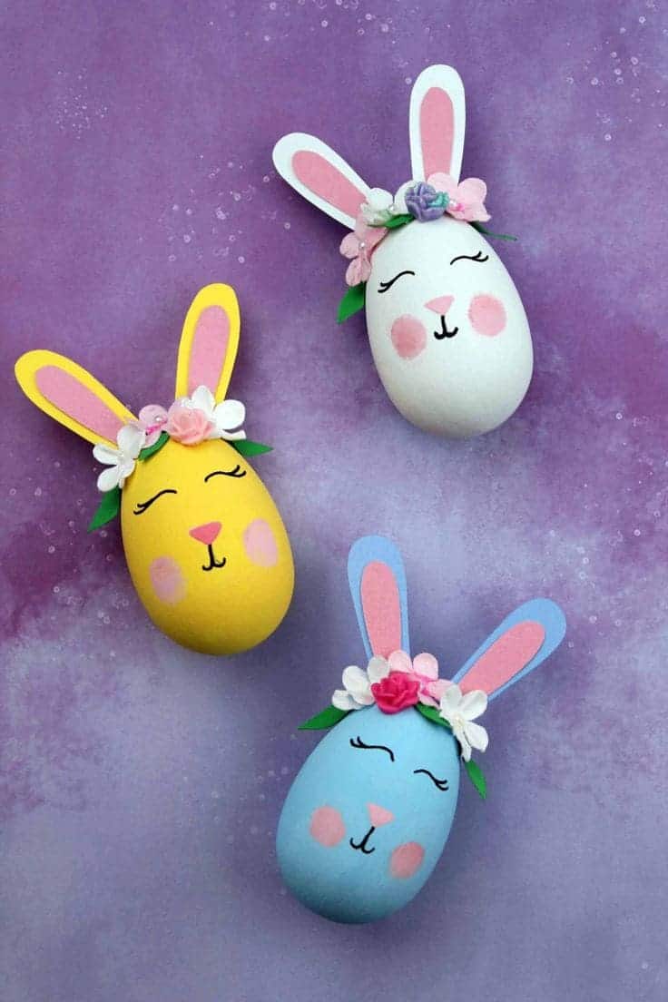 Whimsical Bunny Egg Decorations with Floral Crowns