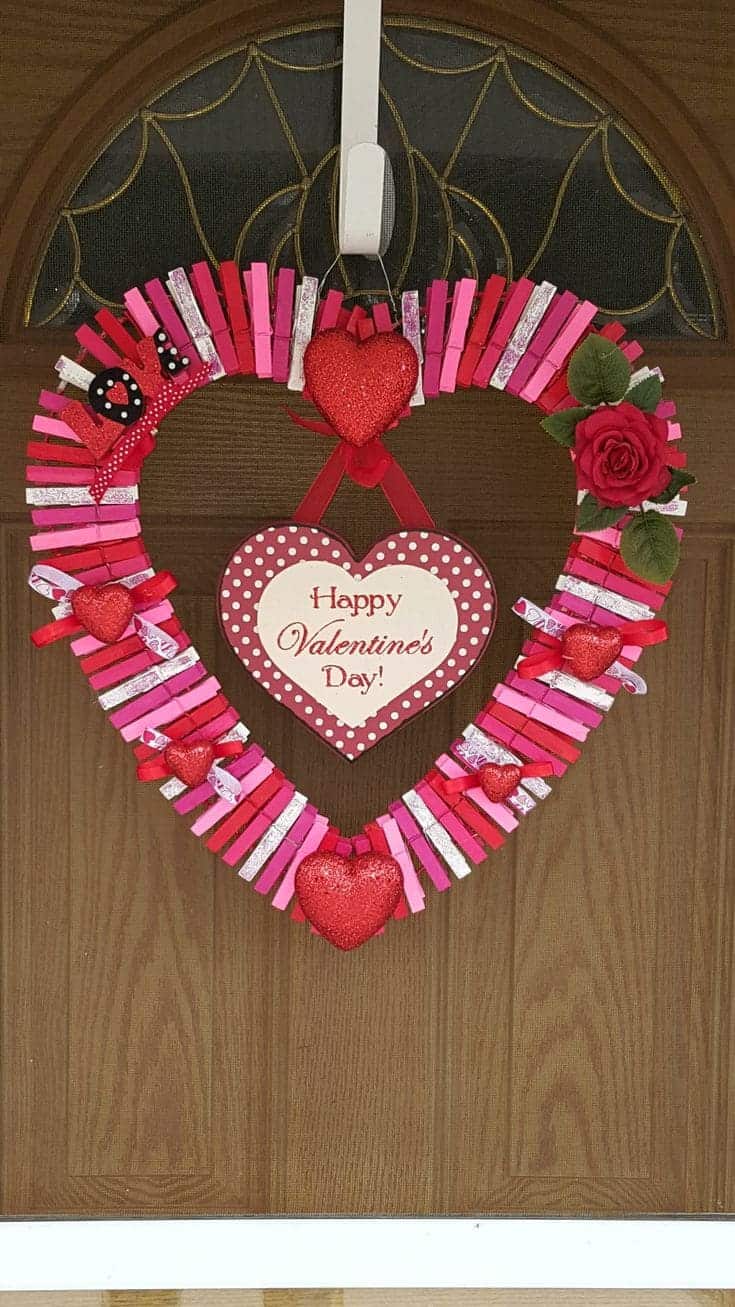 Whimsical Clothespin Heart Valentines Wreath