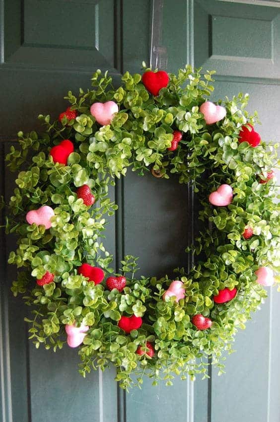 Whimsical Heart-Studded Greenery Wreath