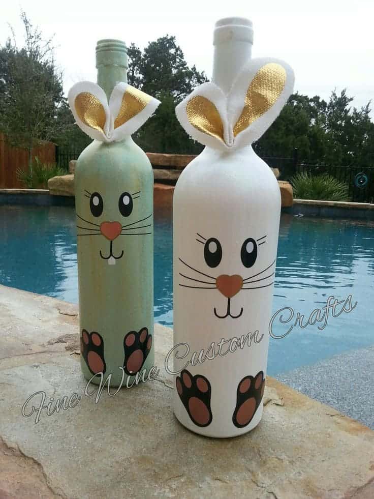 Whimsical Painted Wine Bottle Bunnies