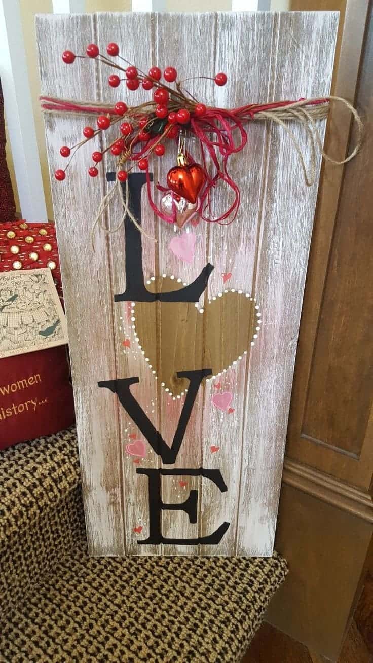 Wooden Love Sign with Berry Accents