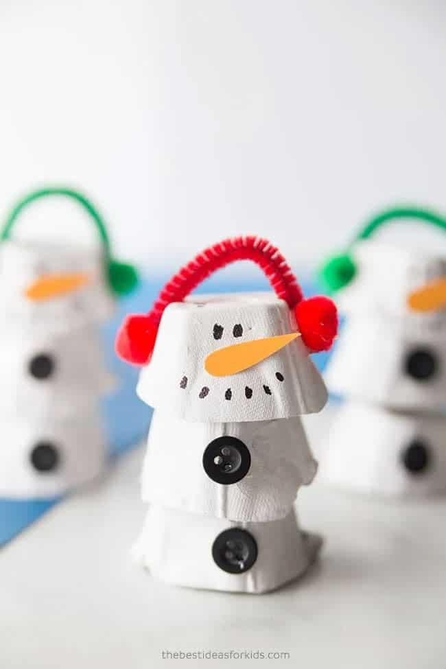 Adorable Egg Carton Snowmen with Cozy Earmuffs