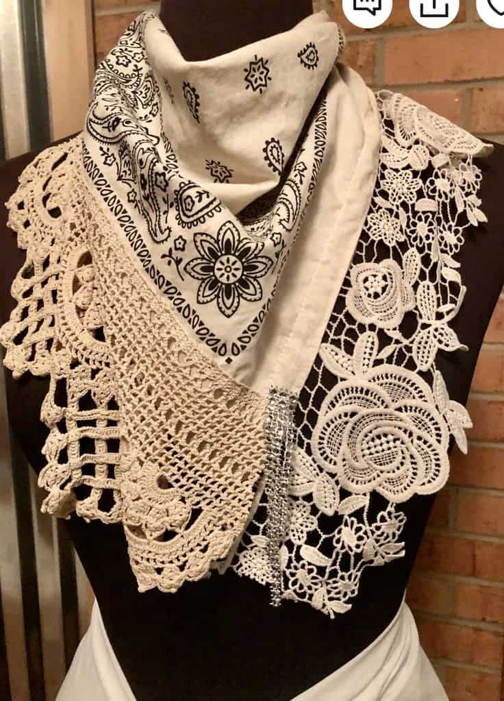 Boho-Chic Lace and Bandana Scarf Fusion