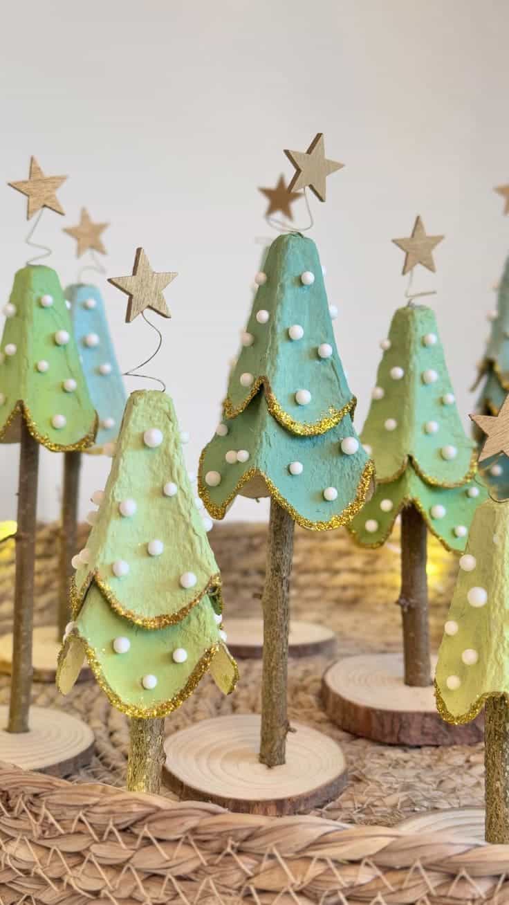 Charming Egg Carton Christmas Trees with Glitter Edges