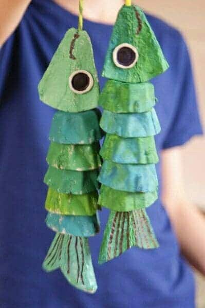 Dangling Egg Carton Fish Mobile