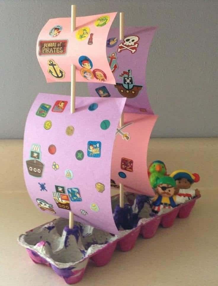 Egg Carton Pirate Ship Craft for Kids