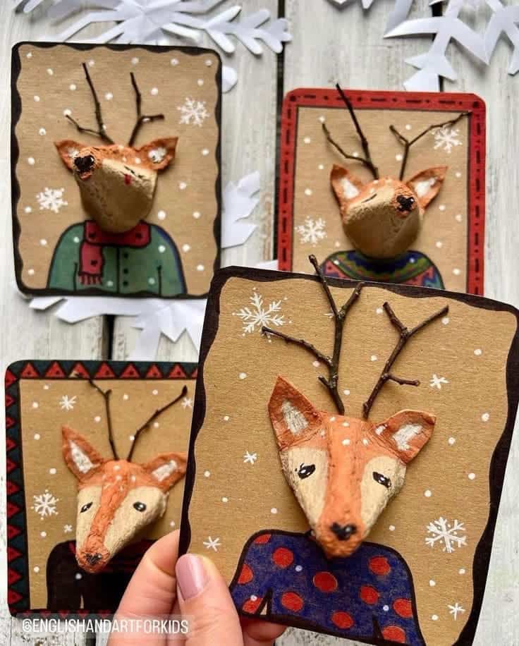 Rustic 3D Reindeer Portraits from Egg Cartons