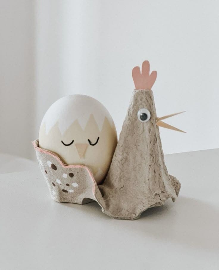 Rustic Egg Carton Hen and Chick Holder