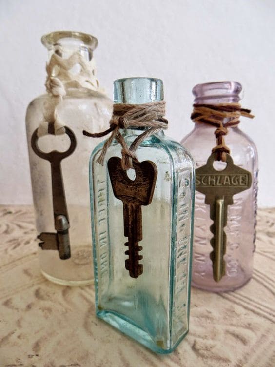 Vintage Key Charm Bottles