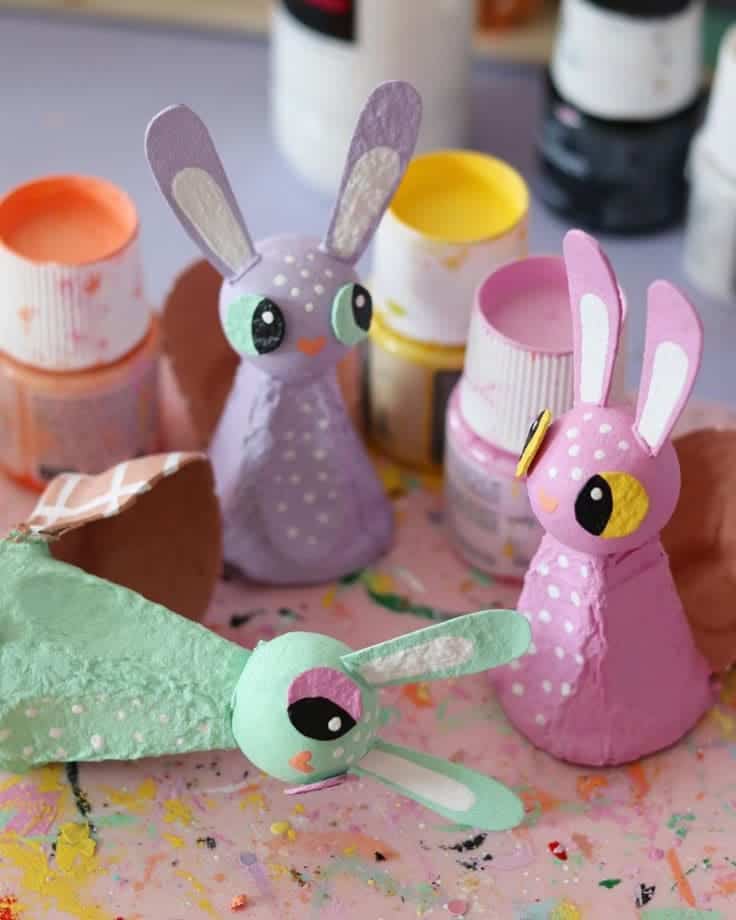 Whimsical Egg Carton Bunnies with Big Eyes