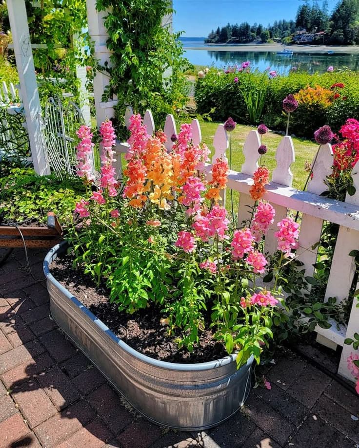 Charming Galvanized Tub Flower Planter