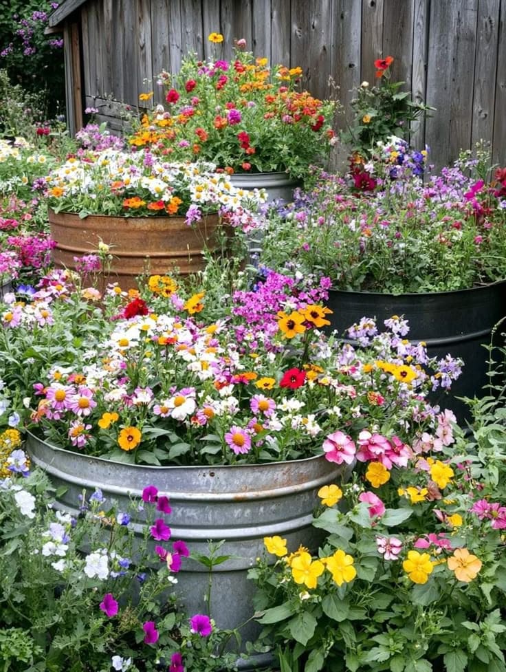 Rustic Charm Galvanized Tub Flower Haven