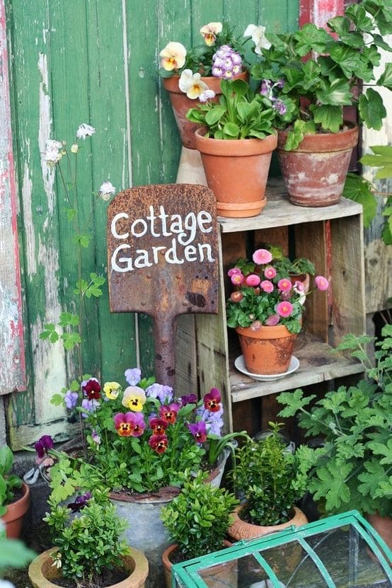 Rustic Shovel Cottage Garden Sign