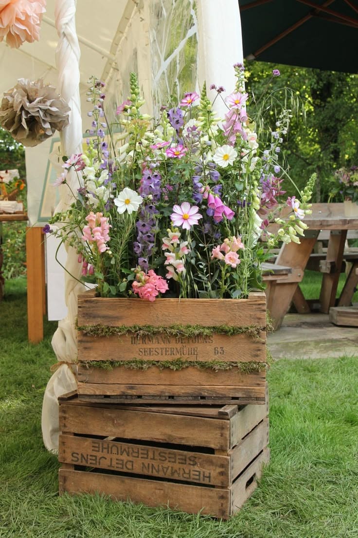 Rustic Wooden Crate Flower Display