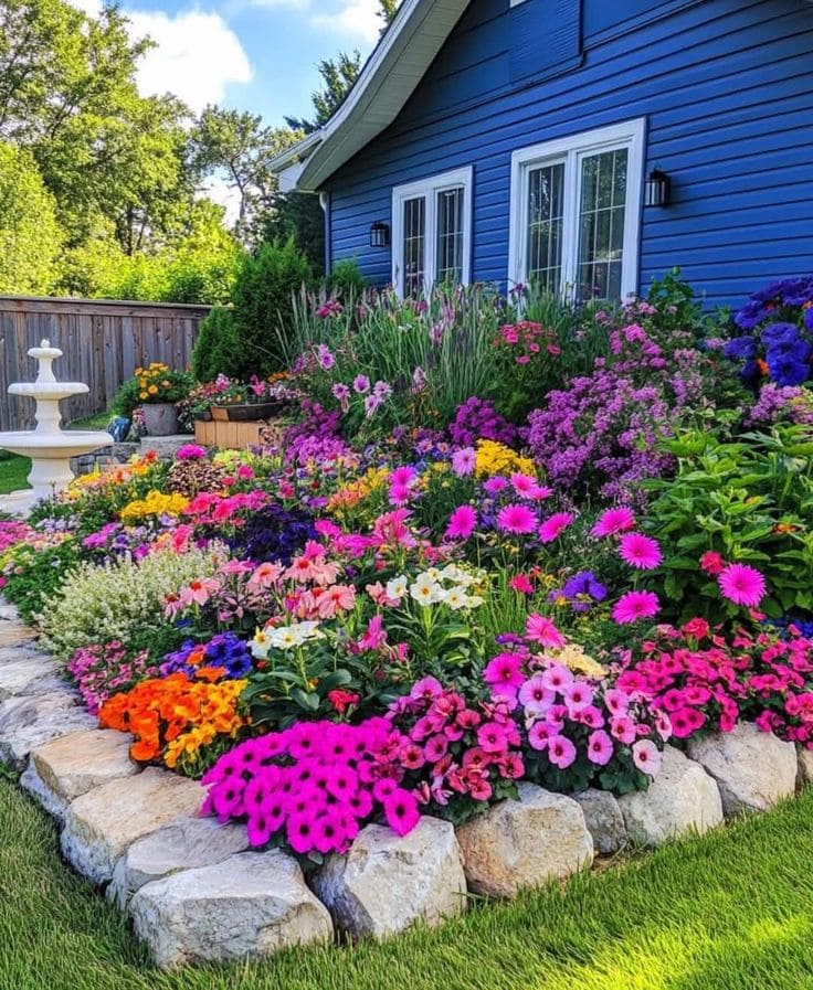 Vibrant Cottage-Style Flower Bed Delight