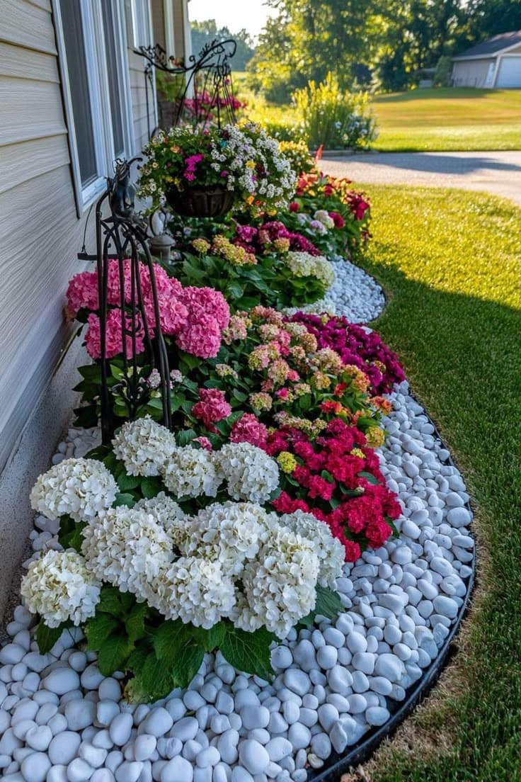 Vibrant Floral Border with Elegant Stones