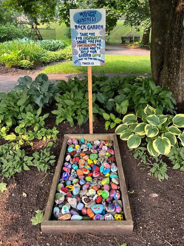 Vibrant Hand-Painted Kindness Rock Garden Sign