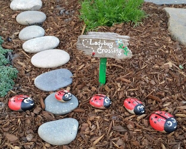 Whimsical Ladybug Crossing Garden Sign