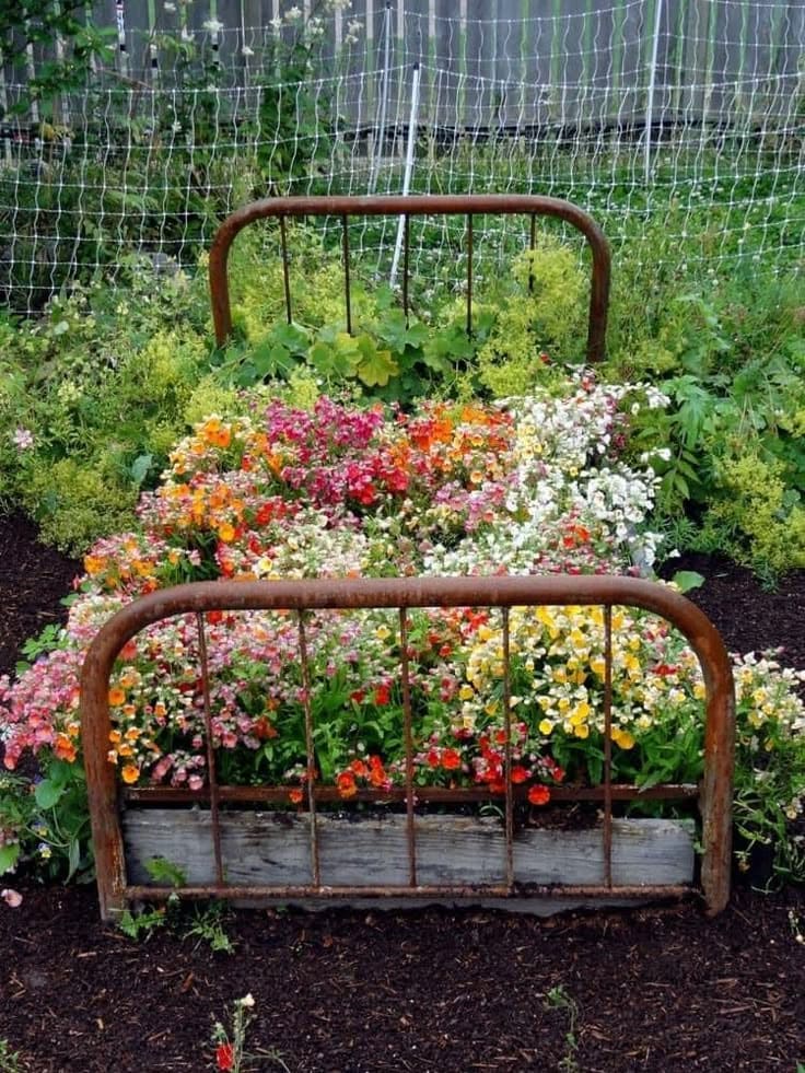 Whimsical Vintage Bed Frame Flower Garden