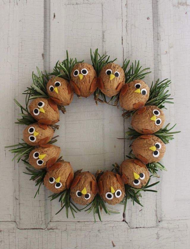 Adorable Walnut Owl Wreath