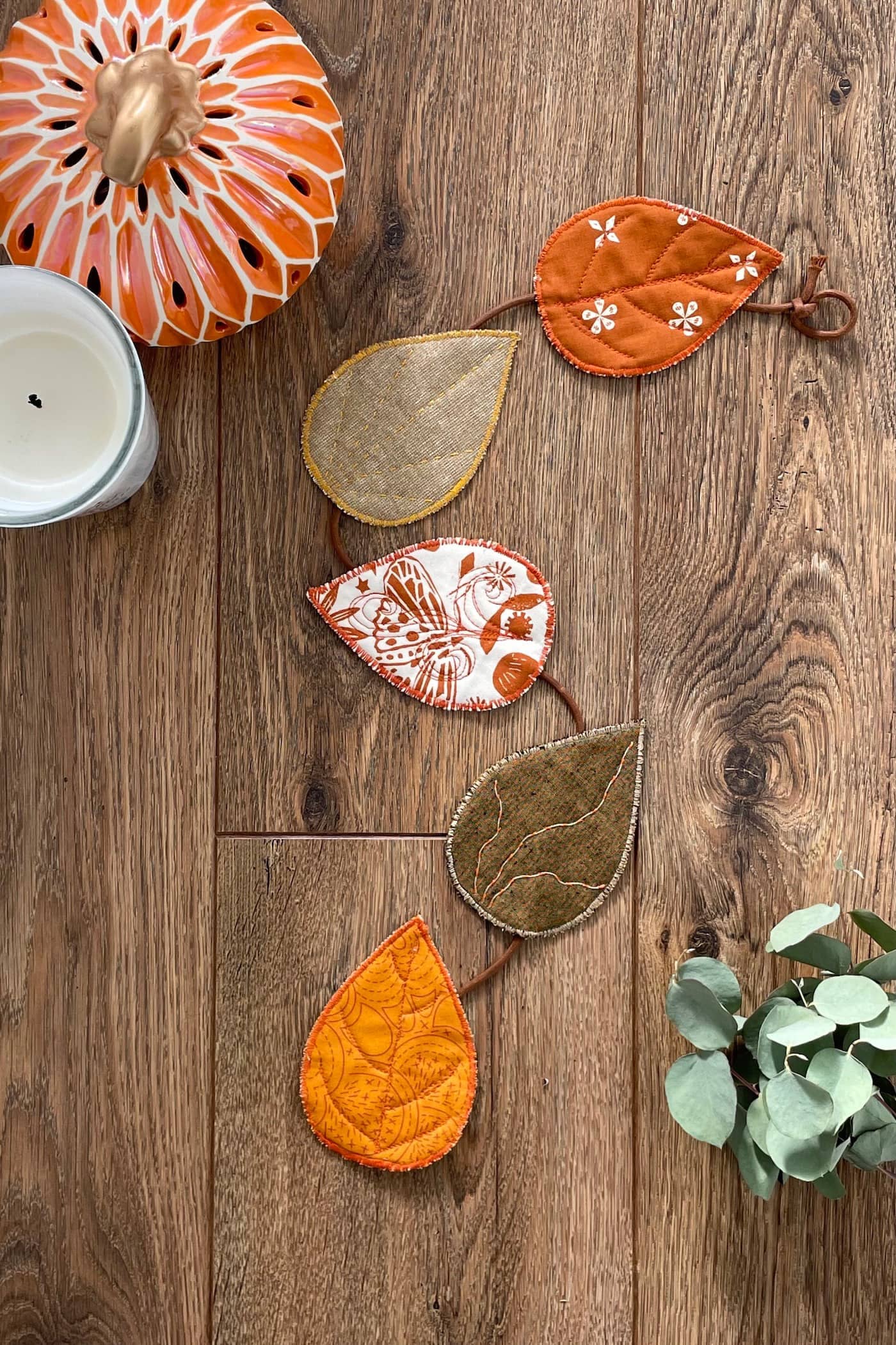 Autumn Leaf Garland With Fabric Scraps