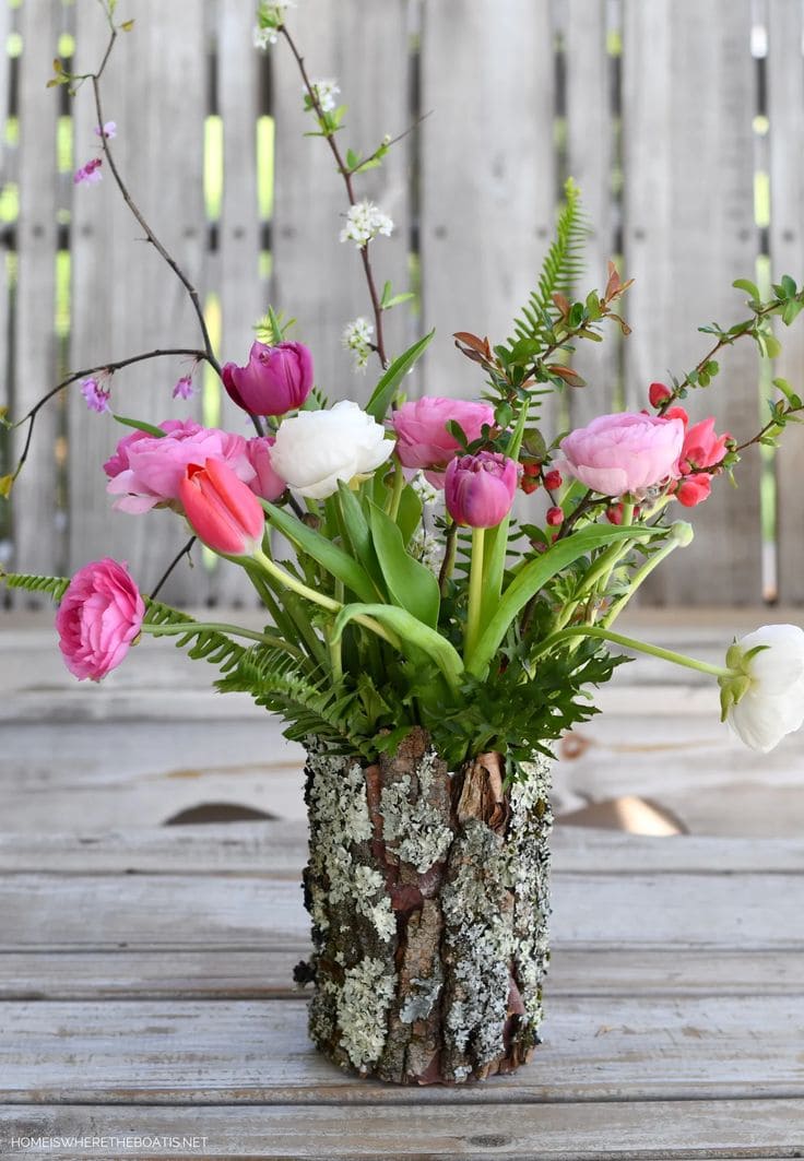 Bark-Wrapped Floral Vase