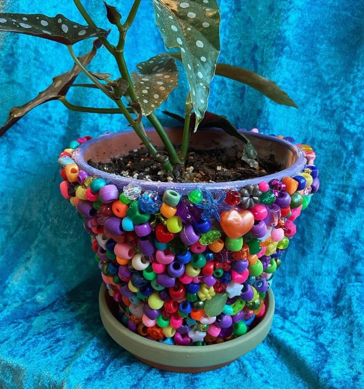 Beaded Boho Clay Pot Planter
