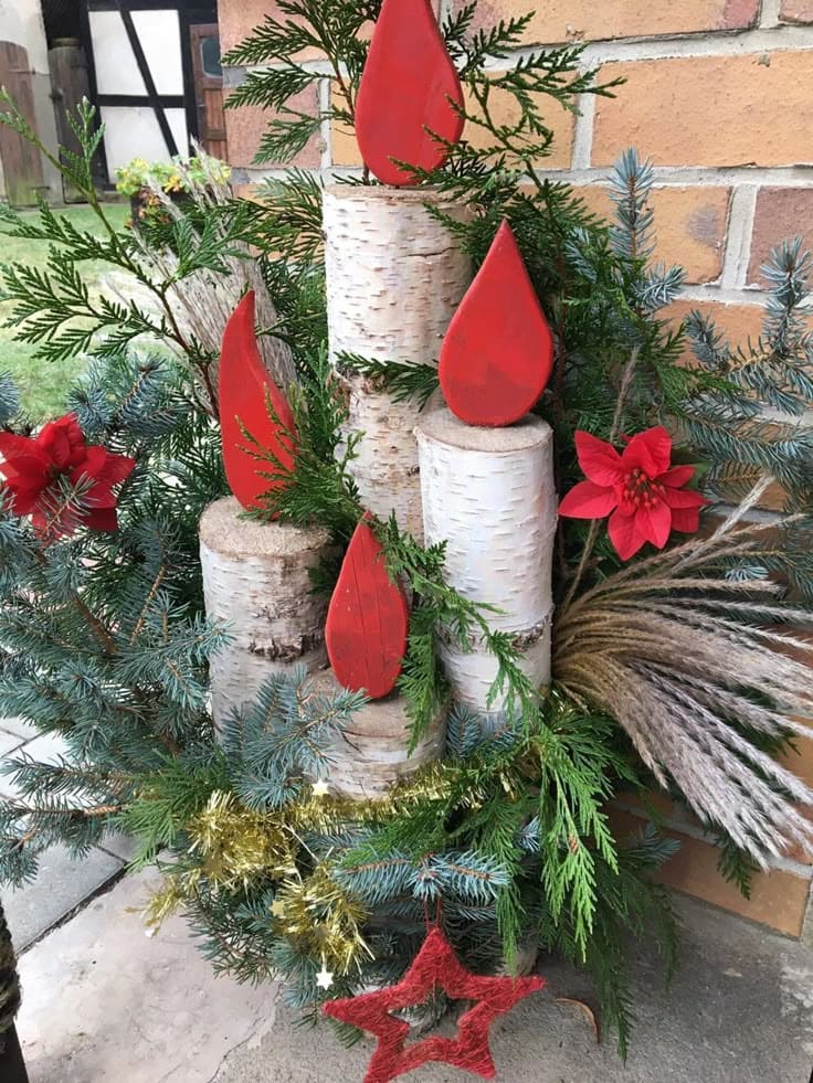 Birch Log Christmas Candle Display